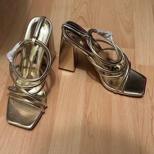 Elegant Gold Strappy Women's Heels